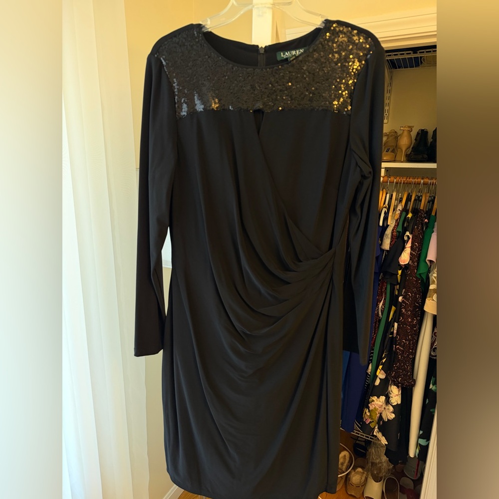 Ralph Lauren Black Long Sleeve Dress with Sequin Detail
